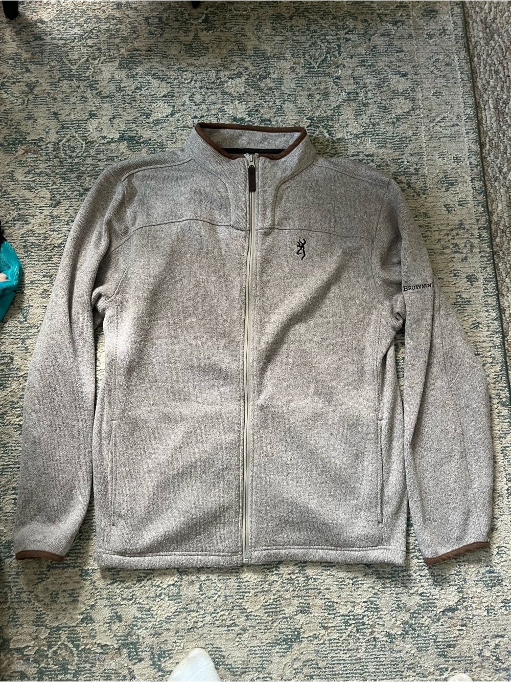 Browning Men's Light Gray Zip-Up Fleece with Brown Trim